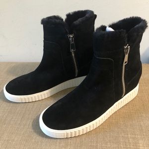 Steven Madden Bamby Black Faux Water Resistant Suede Wedge Ankle Boots Sneaker